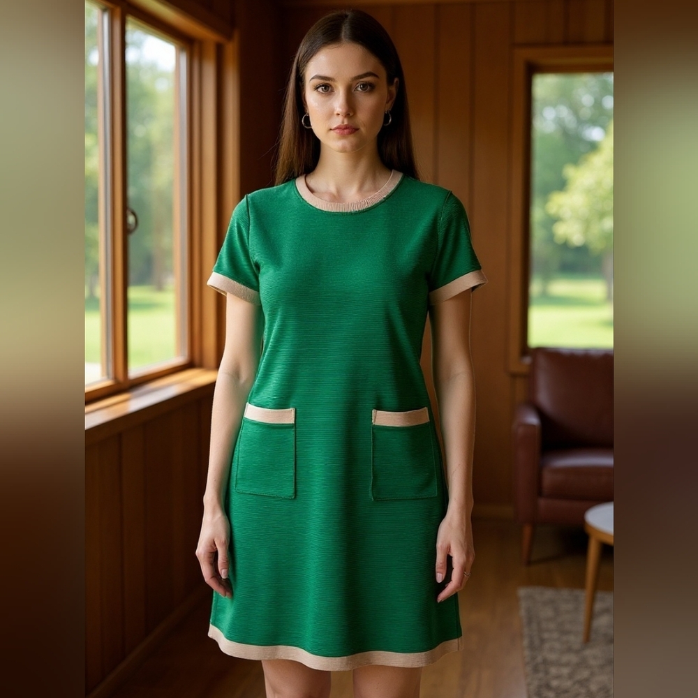 NWT DOKOTOO Large Shift  Green & Beige  dress-1